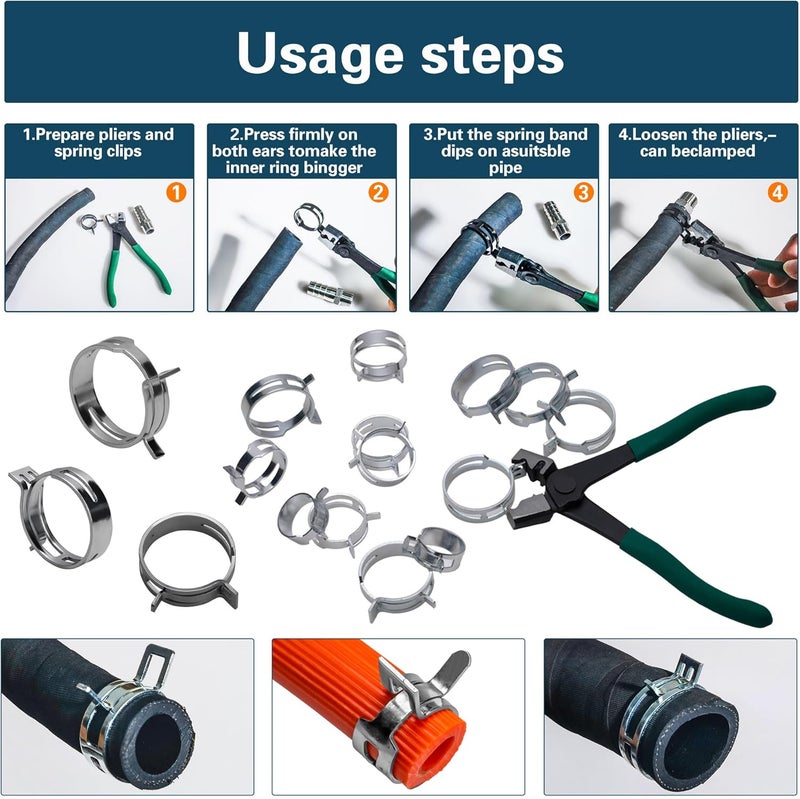 AskWay Automotive spring hose clamps 24-38 mm, 62 pcs fuel coolant pipe clamp tools in 8 sizes, used to fix hose interfaces in automotive, marine, gardening, and industrial applications - Image 4